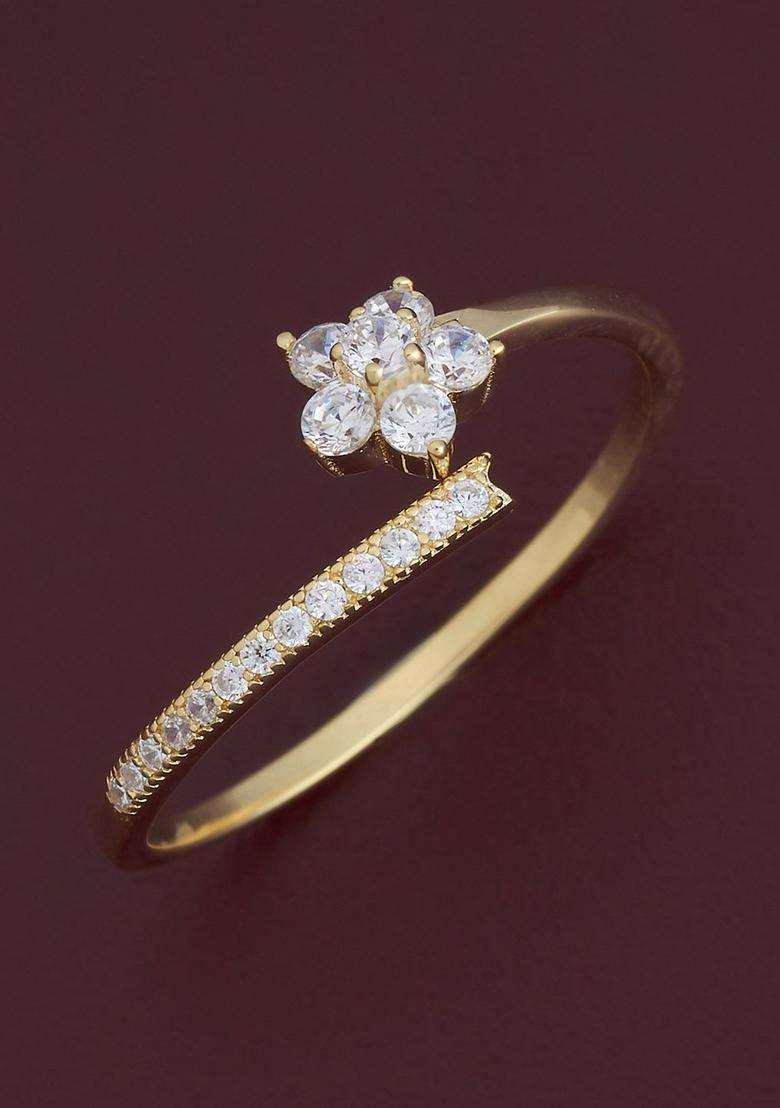 White 92.5 Pure Silver Gold-Plated CZ Studded Adjustable Finger Ring for Women | Stylish Party & Everyday Wear | Gift for Her - Indya