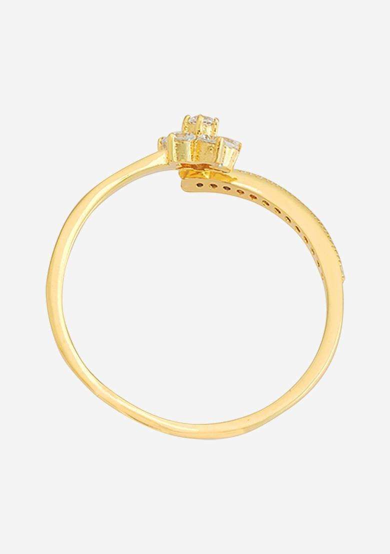 White 92.5 Pure Silver Gold-Plated CZ Studded Adjustable Finger Ring for Women | Stylish Party & Everyday Wear | Gift for Her - Indya
