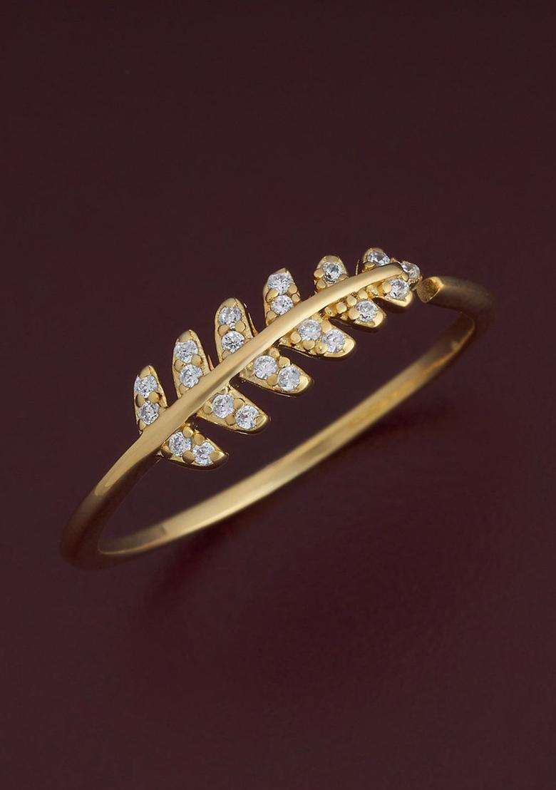 Sterling Silver Gold-Plated CZ Studded Adjustable Finger Ring for Women | Stylish Party & Everyday Wear | Gift for Her - Indya