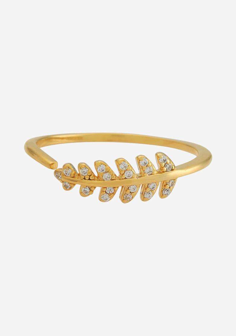 Sterling Silver Gold-Plated CZ Studded Adjustable Finger Ring for Women | Stylish Party & Everyday Wear | Gift for Her - Indya