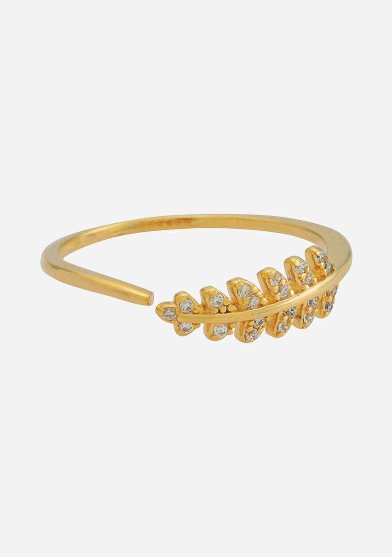 Sterling Silver Gold-Plated CZ Studded Adjustable Finger Ring for Women | Stylish Party & Everyday Wear | Gift for Her - Indya