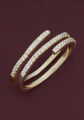 Sterling Silver Gold-Plated CZ Studded Adjustable Finger Ring for Women | Stylish Party & Everyday Wear | Gift for Her