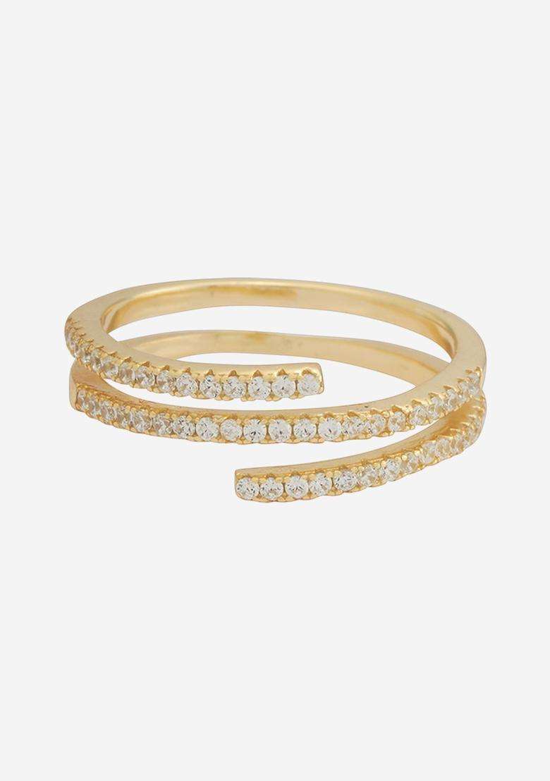 Sterling Silver Gold-Plated CZ Studded Adjustable Finger Ring for Women | Stylish Party & Everyday Wear | Gift for Her - Indya