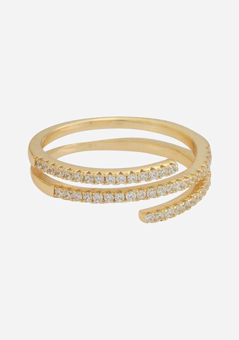 Sterling Silver Gold-Plated CZ Studded Adjustable Finger Ring for Women | Stylish Party & Everyday Wear | Gift for Her - Indya