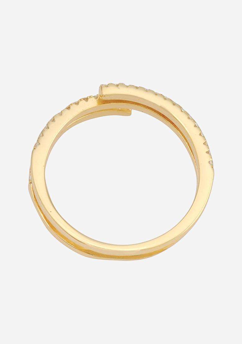 Sterling Silver Gold-Plated CZ Studded Adjustable Finger Ring for Women | Stylish Party & Everyday Wear | Gift for Her - Indya