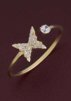 Sterling Silver Gold-Plated CZ Studded Adjustable Finger Ring for Women | Stylish Party & Everyday Wear | Gift for Her