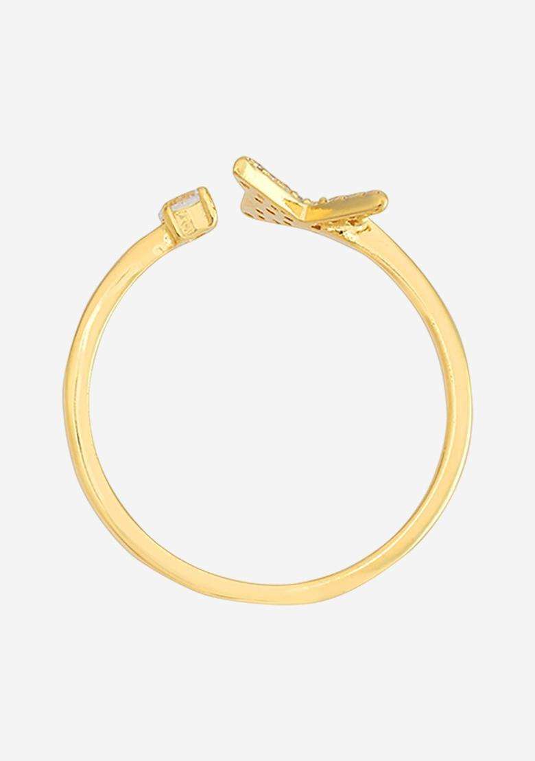 Sterling Silver Gold-Plated CZ Studded Adjustable Finger Ring for Women | Stylish Party & Everyday Wear | Gift for Her - Indya
