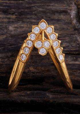 Embellished Bridal 92.5 Silver Gold-Plated Stones Studded Ring for Women | Traditional Temple Jewellery for Wedding & Festive Wear | Gift for Her