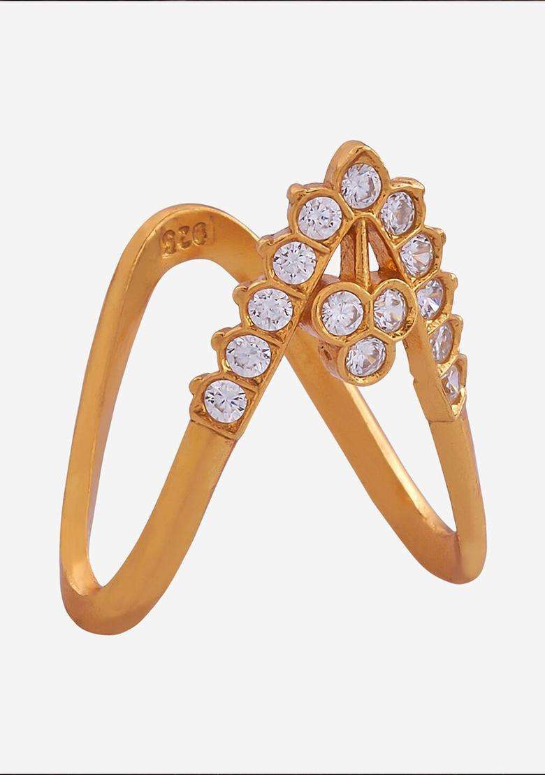Embellished Bridal 92.5 Silver Gold-Plated Stones Studded Ring for Women | Traditional Temple Jewellery for Wedding & Festive Wear | Gift for Her - Indya