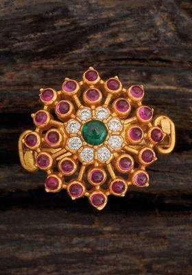 Gold-Plated 92.5 Pure Silver Stone-Studded Adjustable Finger Ring for Women | Traditional Temple Jewellery for Wedding & Festive Wear | Gift for Her