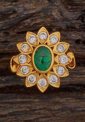 92.5 Pure Silver Gold-Plated Stones Studded Finger Ring for Women | Traditional Temple Jewellery for Wedding & Festive Wear | Gift for Her