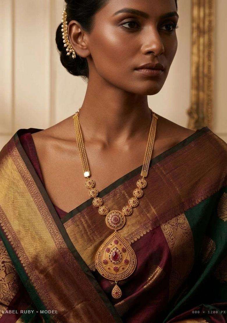 Brass Gold-Plated Temple Necklace for Women | Traditional Temple Jewellery for Wedding & Festive Wear | Gift for Her - Indya