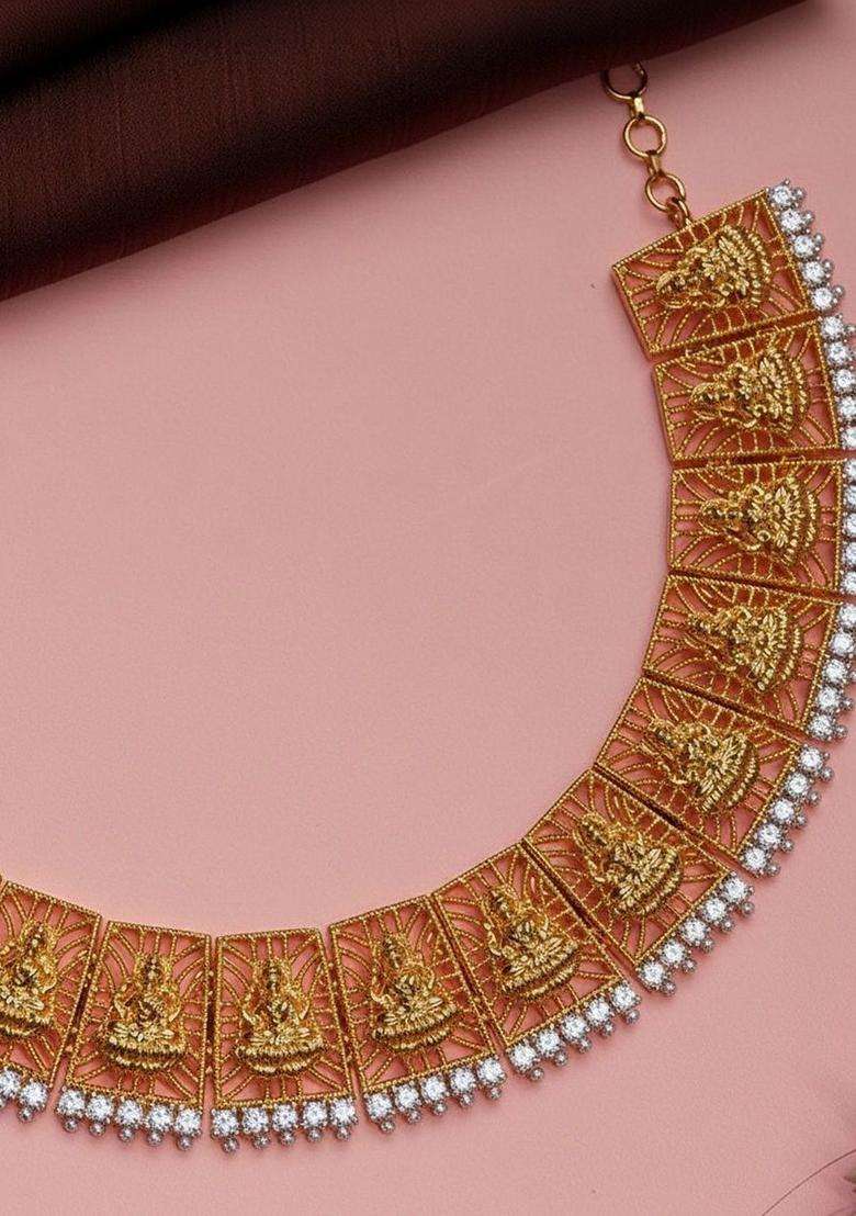 Brass Gold-Plated Antique Necklace for Women | Traditional Temple Jewellery for Wedding & Festive Wear | Gift for Her - Indya