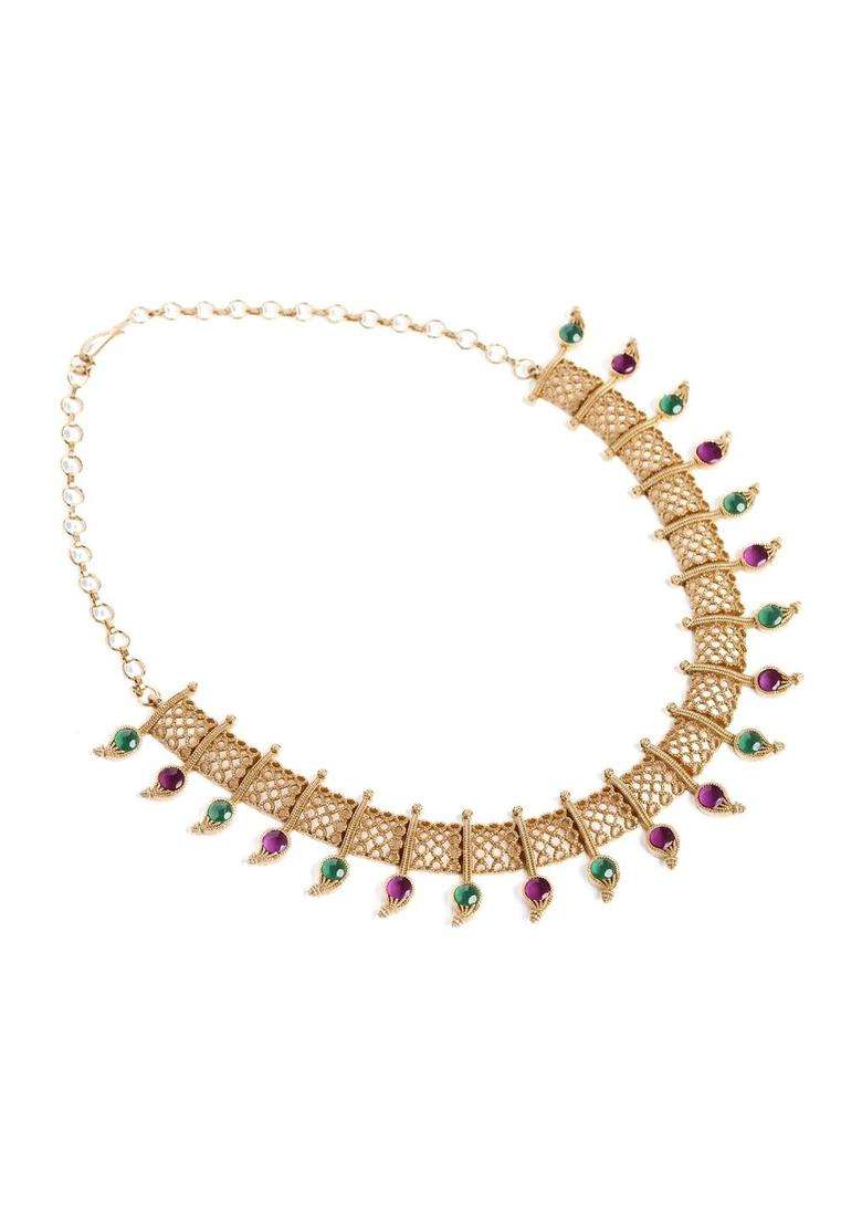 Brass Gold-Plated Antique Necklace for Women | Traditional Temple Jewellery for Wedding & Festive Wear | Gift for Her - Indya