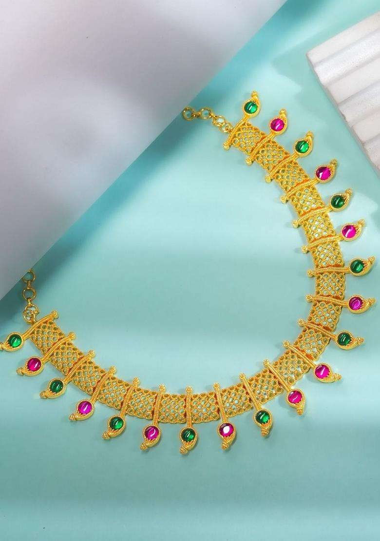 Brass Gold-Plated Antique Necklace for Women | Traditional Temple Jewellery for Wedding & Festive Wear | Gift for Her - Indya