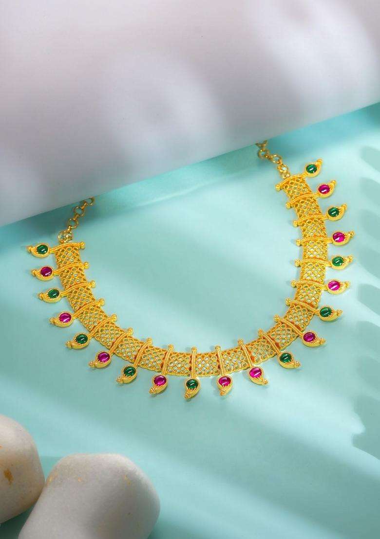 Brass Gold-Plated Antique Necklace for Women | Traditional Temple Jewellery for Wedding & Festive Wear | Gift for Her - Indya