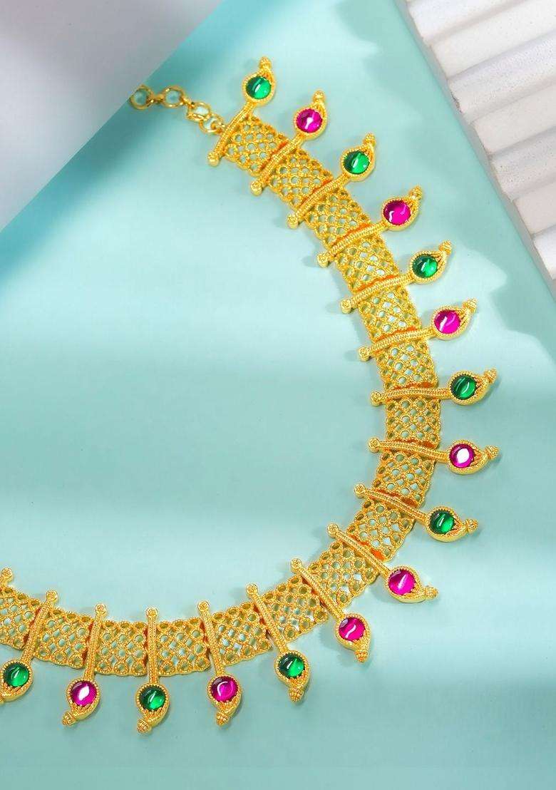 Brass Gold-Plated Antique Necklace for Women | Traditional Temple Jewellery for Wedding & Festive Wear | Gift for Her - Indya