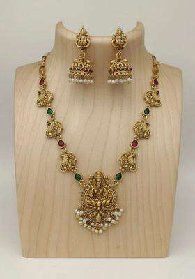 Gold-Plated Artificial Stones Studded and Beads Beaded Jewellery Set for Women | Traditional Temple Jewellery for Wedding & Festive Wear | Gift for Her