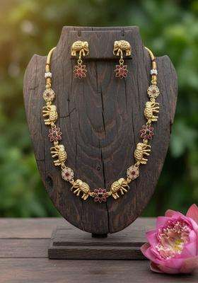 Gold-Plated Artificial Stones Studded and Beads Beaded Jewellery Set for Women | Traditional Temple Jewellery for Wedding & Festive Wear | Gift for Her