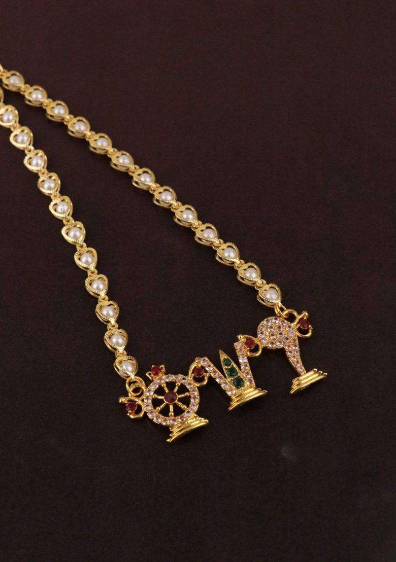 Gold-Plated Artificial Stones Studded & Beaded Temple Necklace for Women | Traditional Temple Jewellery for Wedding & Festive Wear | Gift for Her - Indya