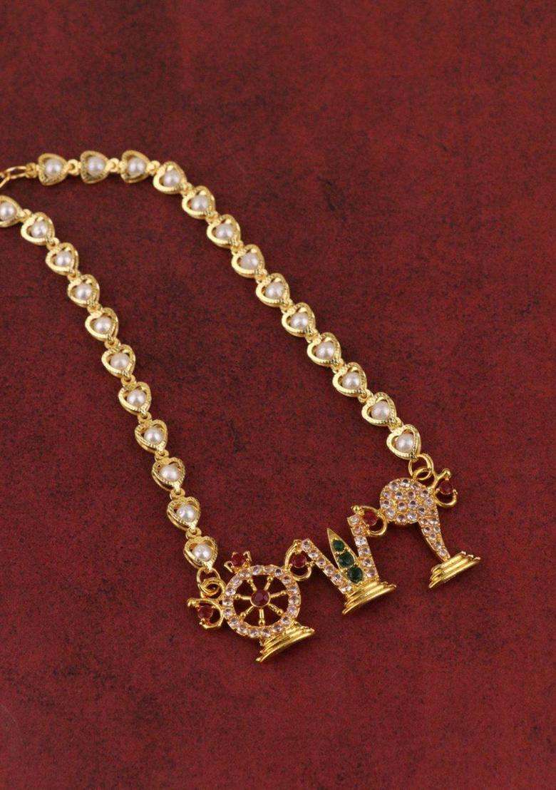 Gold-Plated Artificial Stones Studded & Beaded Temple Necklace for Women | Traditional Temple Jewellery for Wedding & Festive Wear | Gift for Her - Indya