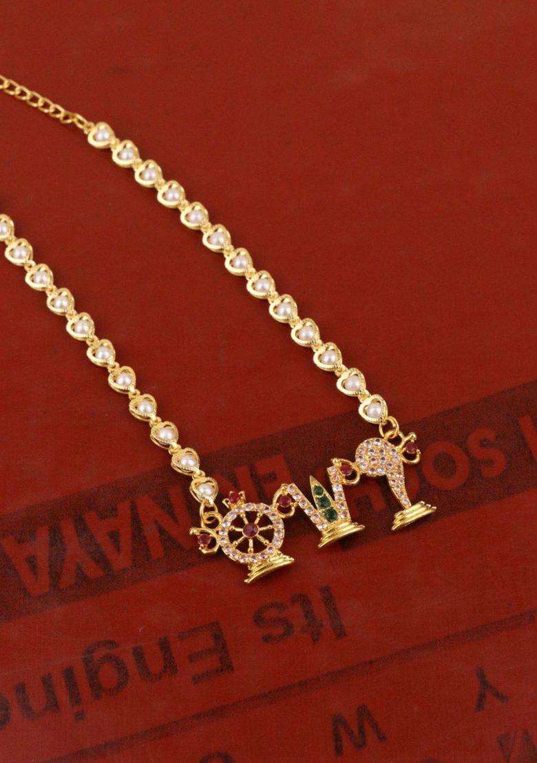 Gold-Plated Artificial Stones Studded & Beaded Temple Necklace for Women | Traditional Temple Jewellery for Wedding & Festive Wear | Gift for Her - Indya
