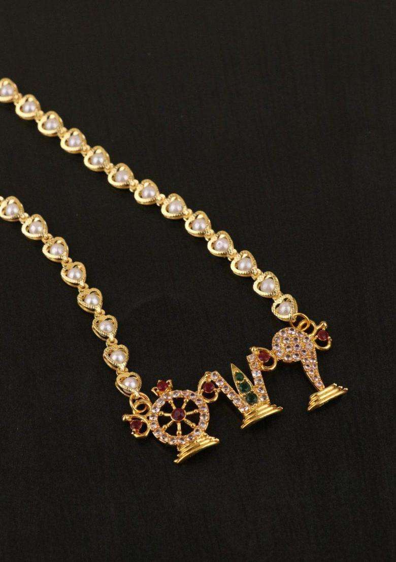 Gold-Plated Artificial Stones Studded & Beaded Temple Necklace for Women | Traditional Temple Jewellery for Wedding & Festive Wear | Gift for Her - Indya