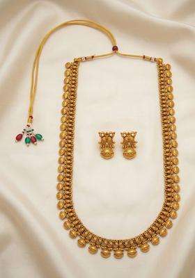 Gold-Plated Temple Beaded Necklace and Earrings Jewellley Set for Women | Traditional Temple Jewellery for Wedding & Festive Wear | Gift for Her