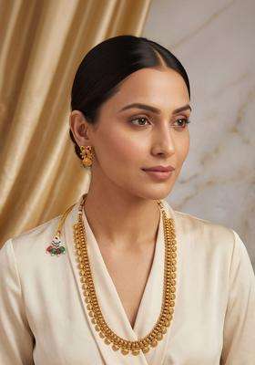 Gold-Plated Temple Beaded Necklace and Earrings Jewellery Set for Women | Traditional Temple Jewellery for Wedding & Festive Wear | Gift for Her