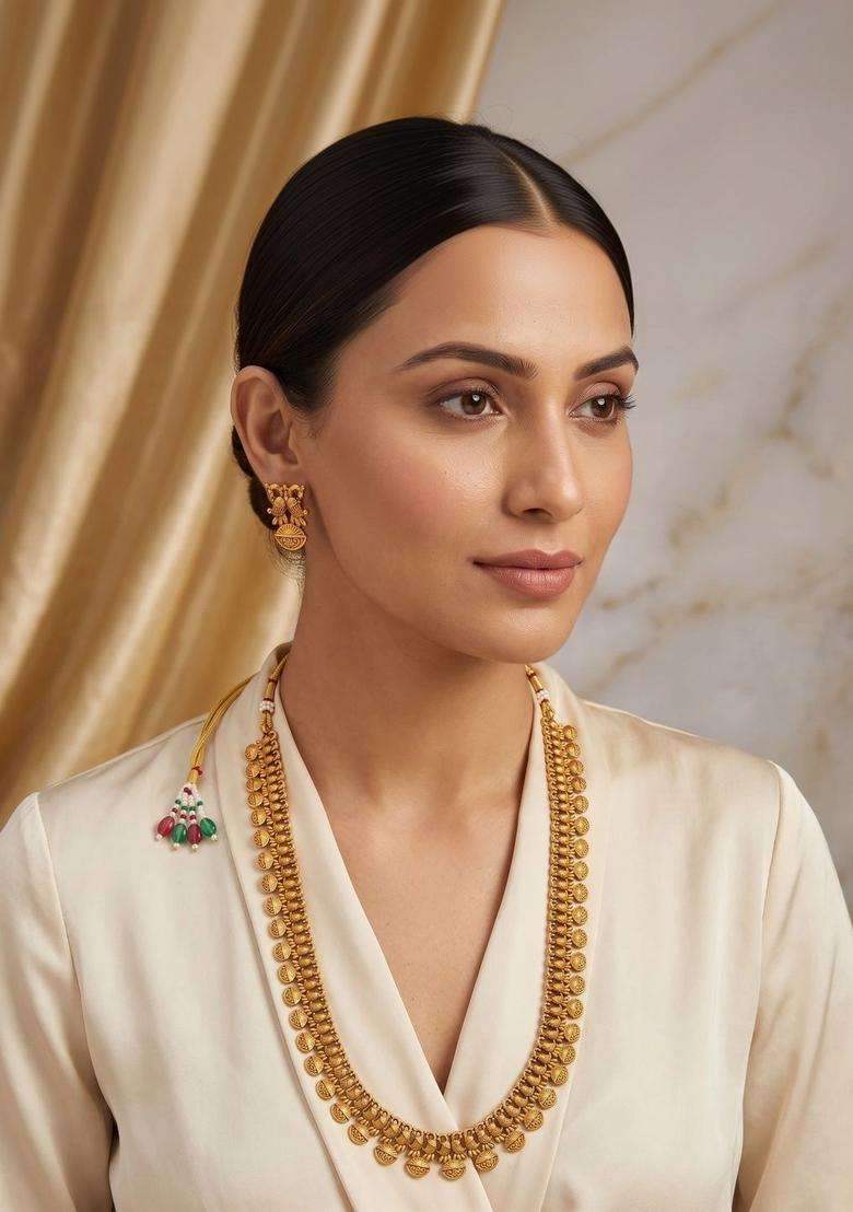 Gold-Plated Temple Beaded Necklace and Earrings Jewellery Set for Women | Traditional Temple Jewellery for Wedding & Festive Wear | Gift for Her - Indya