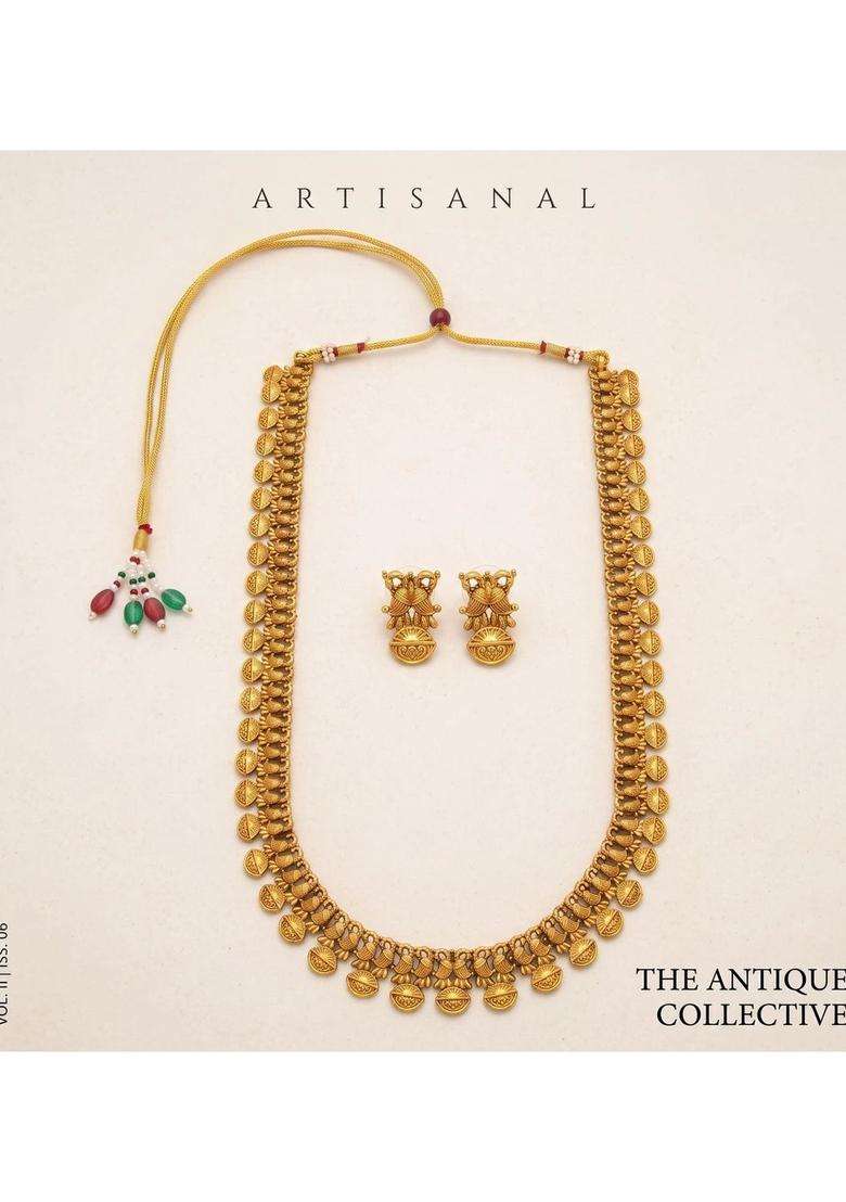 Gold-Plated Temple Beaded Necklace and Earrings Jewellery Set for Women | Traditional Temple Jewellery for Wedding & Festive Wear | Gift for Her - Indya