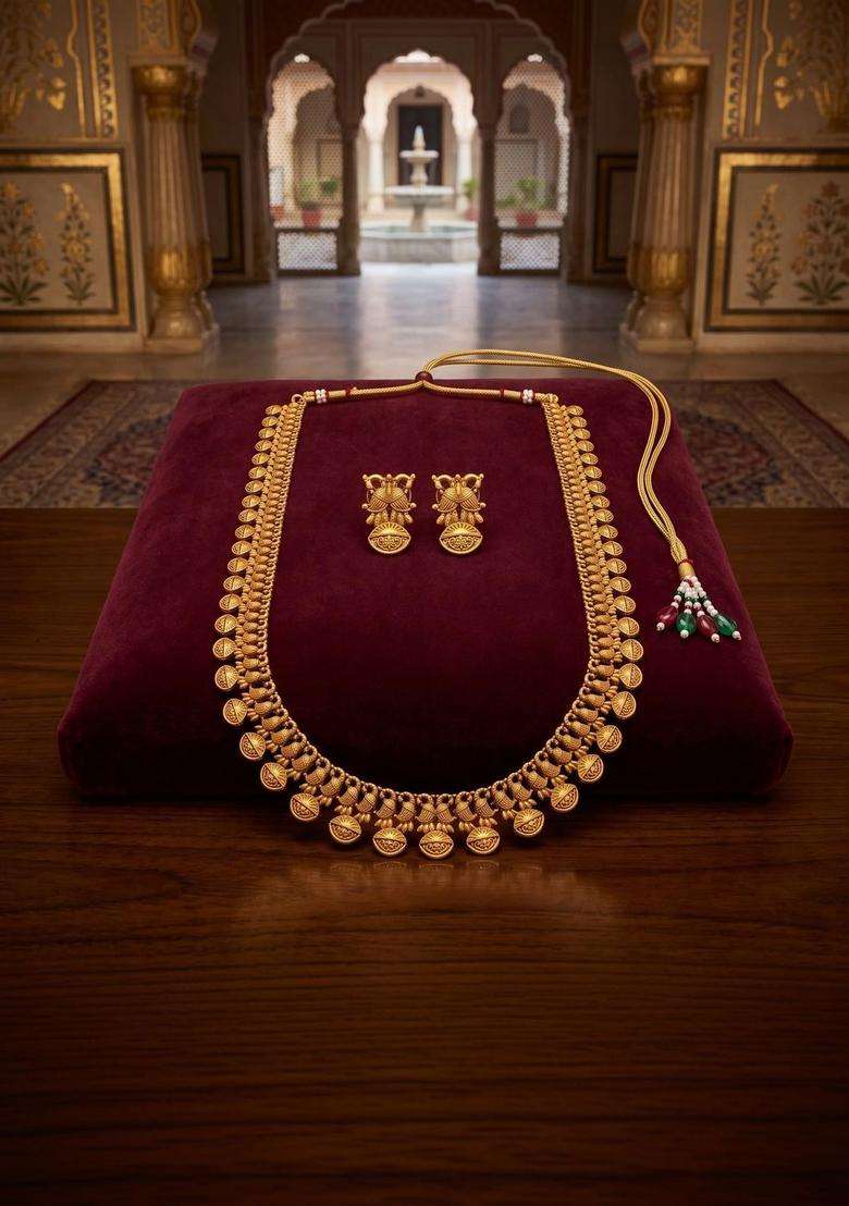 Gold-Plated Temple Beaded Necklace and Earrings Jewellery Set for Women | Traditional Temple Jewellery for Wedding & Festive Wear | Gift for Her - Indya