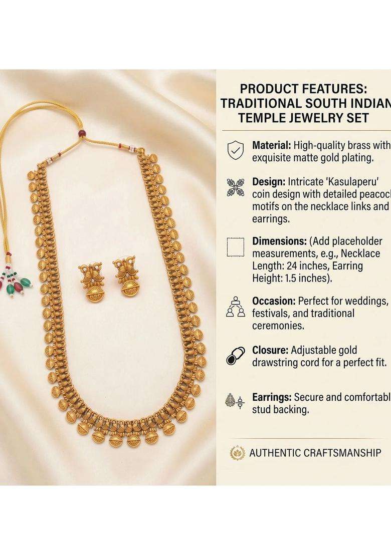 Gold-Plated Temple Beaded Necklace and Earrings Jewellery Set for Women | Traditional Temple Jewellery for Wedding & Festive Wear | Gift for Her - Indya