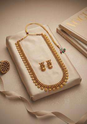 Gold-Plated Temple Beaded Necklace and Earrings Jewellery Set for Women | Traditional Temple Jewellery for Wedding & Festive Wear | Gift for Her
