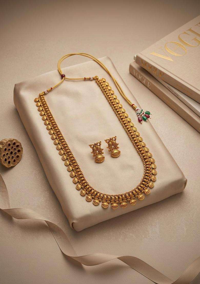 Gold-Plated Temple Beaded Necklace and Earrings Jewellery Set for Women | Traditional Temple Jewellery for Wedding & Festive Wear | Gift for Her - Indya