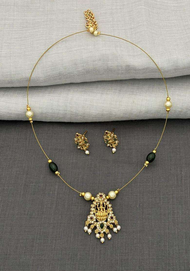 Gold-Plated Temple Pendant and Earrings for Women | Traditional Temple Jewellery for Wedding & Festive Wear | Gift for Her - Indya