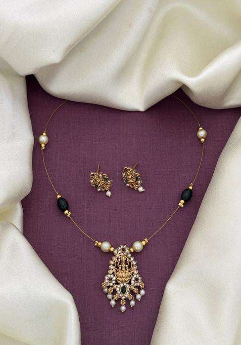Gold-Plated Temple Pendant and Earrings for Women | Traditional Temple Jewellery for Wedding & Festive Wear | Gift for Her