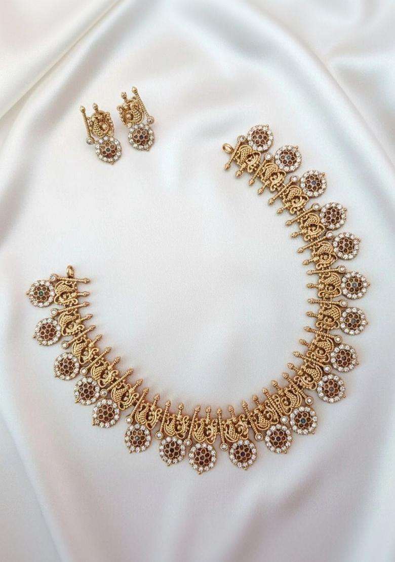 Gold-Plated Temple Necklace and Earrings for Women | Traditional Temple Jewellery for Wedding & Festive Wear | Gift for Her - Indya