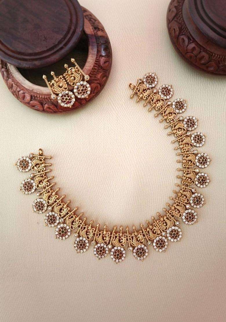 Gold-Plated Temple Necklace and Earrings for Women | Traditional Temple Jewellery for Wedding & Festive Wear | Gift for Her - Indya