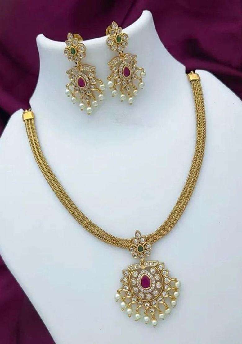 Gold-Plated Temple Pendant and Earrings for Women | Traditional Temple Jewellery for Wedding & Festive Wear | Gift for Her - Indya