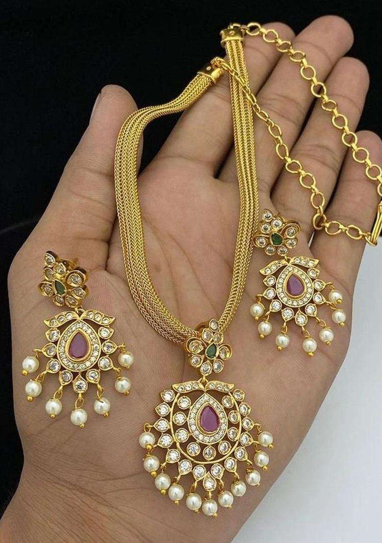 Gold-Plated Temple Pendant and Earrings for Women | Traditional Temple Jewellery for Wedding & Festive Wear | Gift for Her - Indya