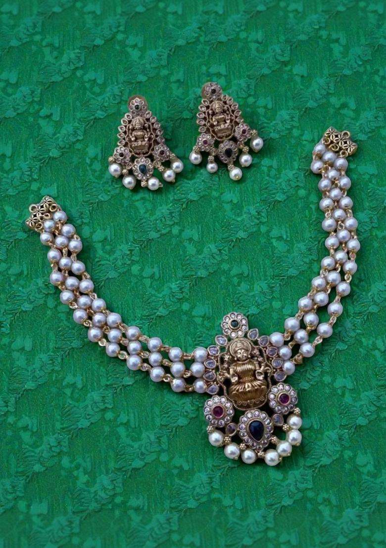 Gold-Plated Temple Necklace and Earrings for Women | Traditional Temple Jewellery for Wedding & Festive Wear | Gift for Her - Indya