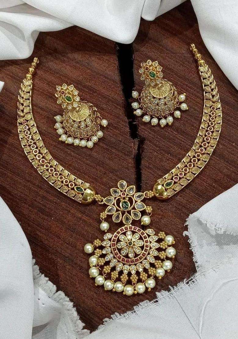 Gold-Plated Temple Necklace and Earrings for Women | Traditional Temple Jewellery for Wedding & Festive Wear | Gift for Her - Indya