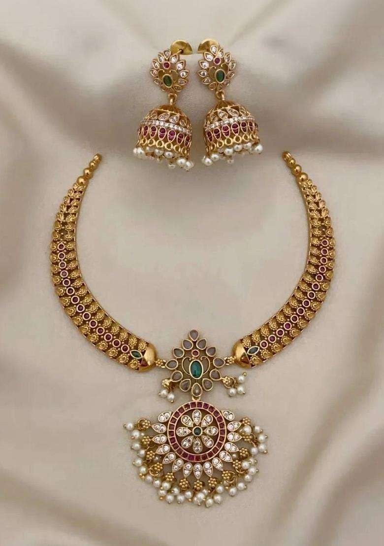 Gold-Plated Temple Necklace and Earrings for Women | Traditional Temple Jewellery for Wedding & Festive Wear | Gift for Her - Indya