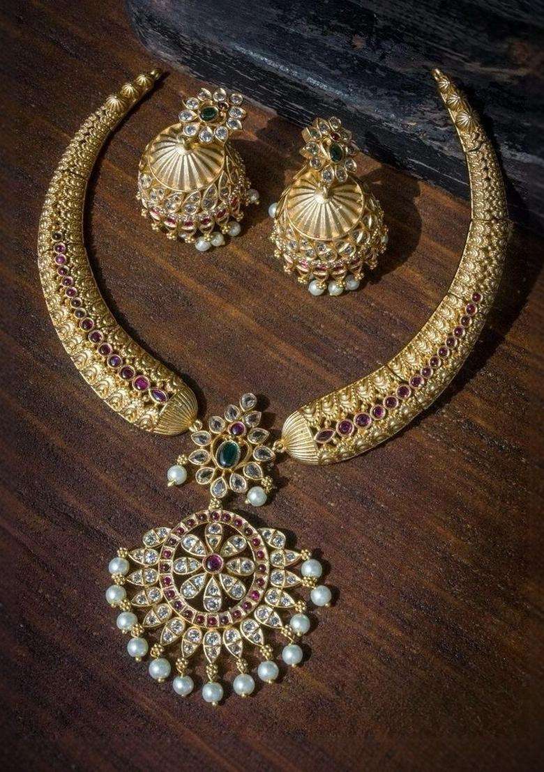 Gold-Plated Temple Necklace and Earrings for Women | Traditional Temple Jewellery for Wedding & Festive Wear | Gift for Her - Indya