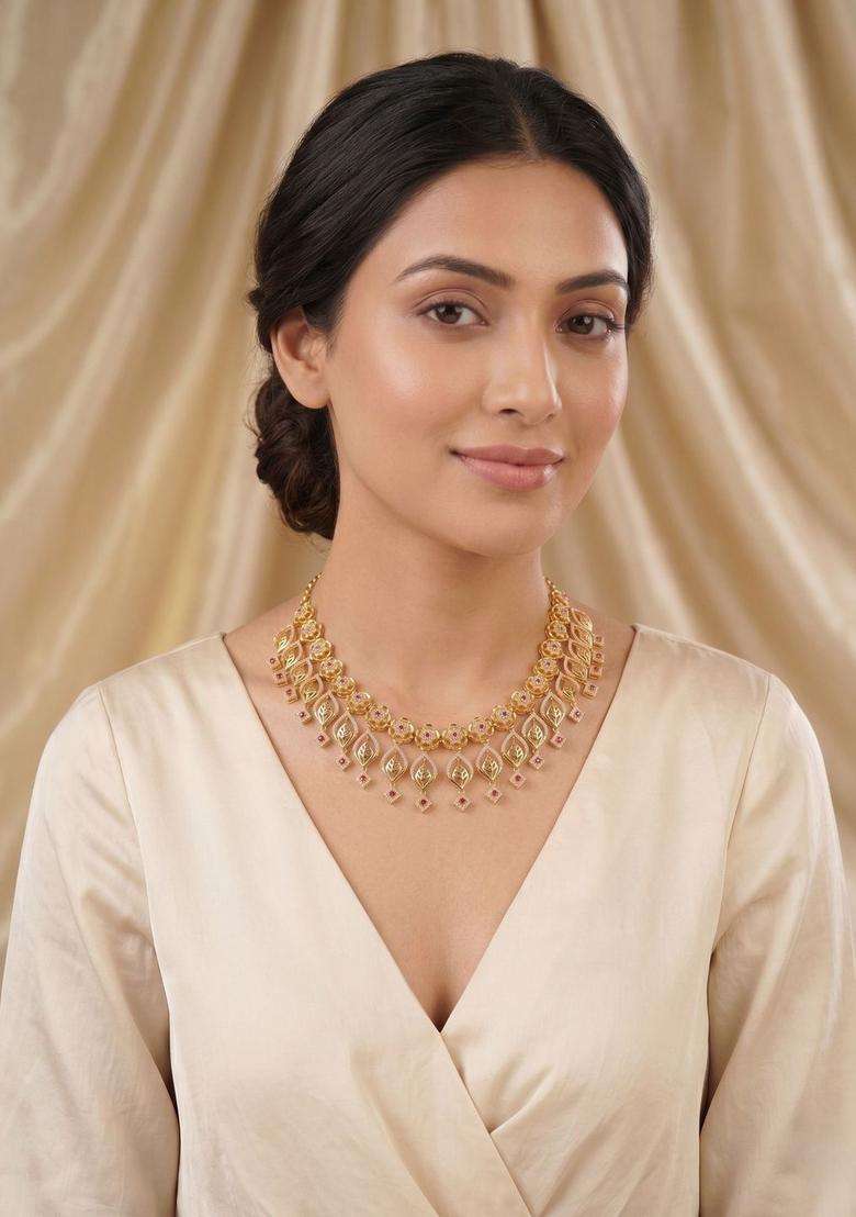 Gold-Plated Temple Necklace and Earrings for Women | Traditional Temple Jewellery for Wedding & Festive Wear | Gift for Her - Indya