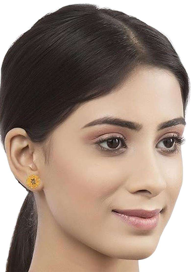 Gold-Plated Temple Contemporary Studs Earrings for Women | Traditional Temple Jewellery for Wedding & Festive Wear | Gift for Her - Indya