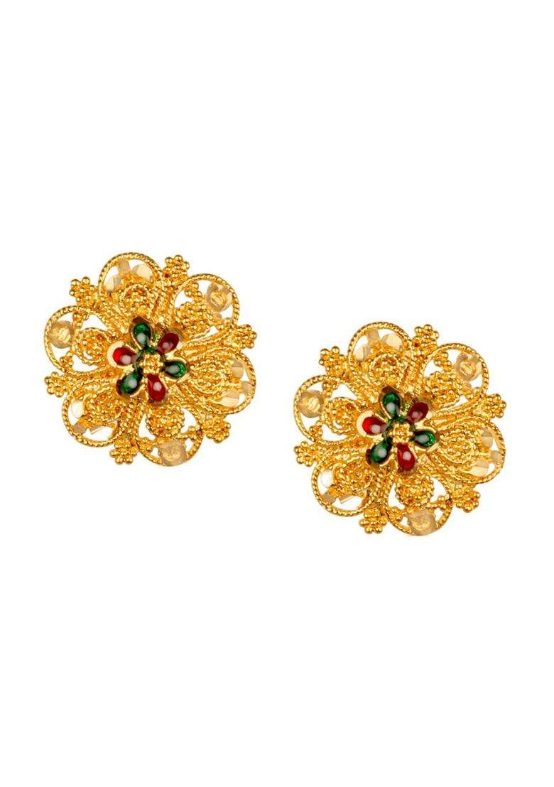 Gold-Plated Temple Contemporary Studs Earrings for Women | Traditional Temple Jewellery for Wedding & Festive Wear | Gift for Her - Indya