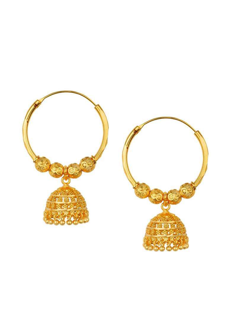 Gold-Plated Temple Dome Shaped Jhumkas Earrings for Women | Traditional Temple Jewellery for Wedding & Festive Wear | Gift for Her - Indya