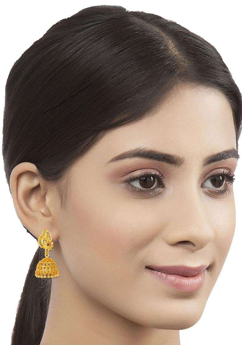 Gold-Plated Temple Dome Shaped Jhumkas Earrings for Women | Traditional Temple Jewellery for Wedding & Festive Wear | Gift for Her - Indya